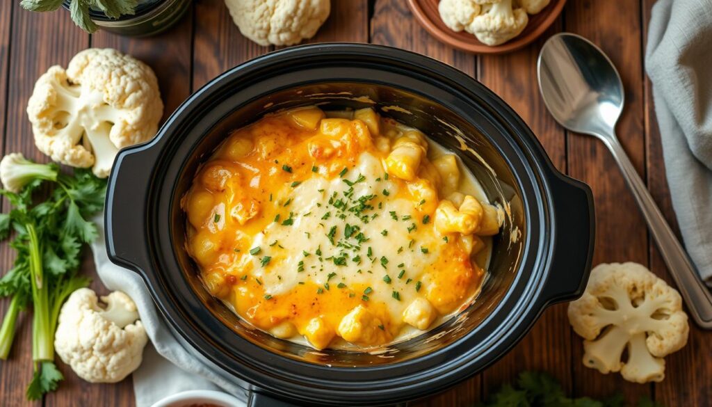 Crockpot Cheesy Cauliflower Casserole recipe