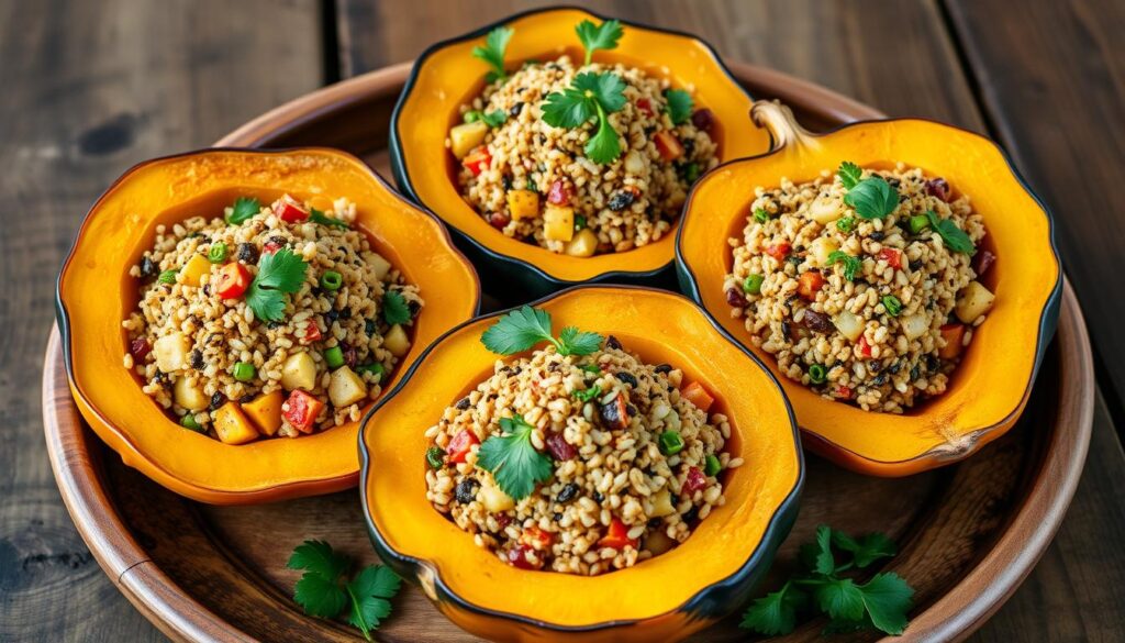 Crockpot Quinoa and Vegetable Stuffed Acorn Squash