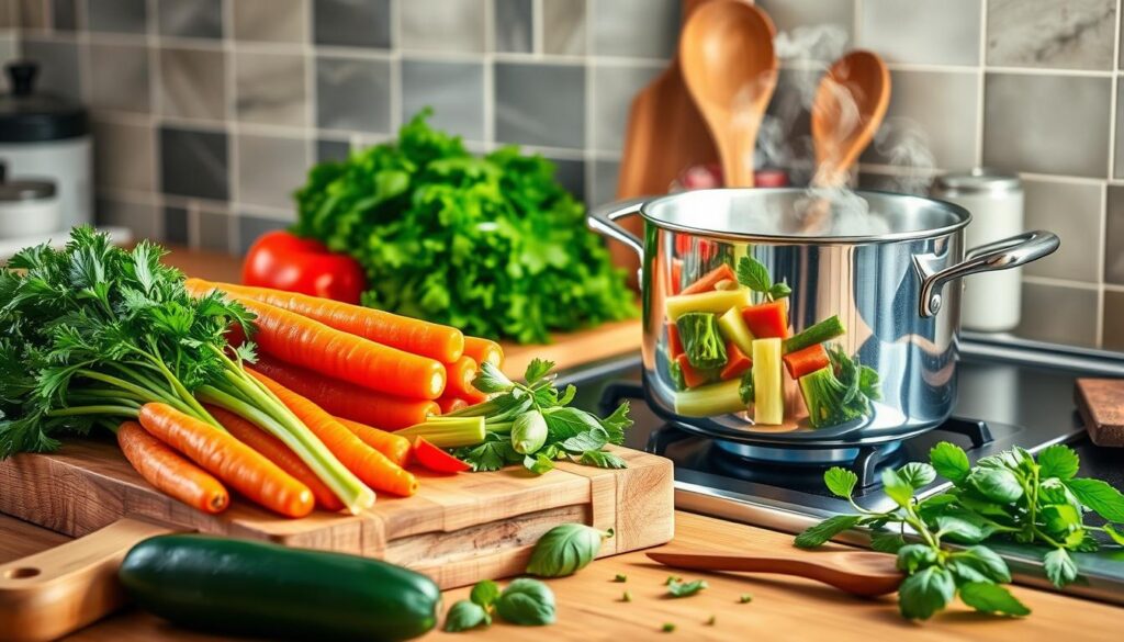 Minestrone soup preparation