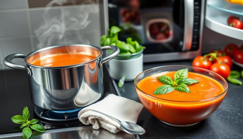 Tomato Basil Soup Storage and Reheating