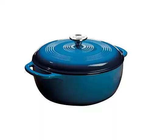 Lodge 6 Quart Enameled Cast Iron Dutch Oven with Lid Dual Handles Oven Safe up to 500 F or on Stovetop Use to Marinate, Cook, Bake, Refrigerate and Serve Blue