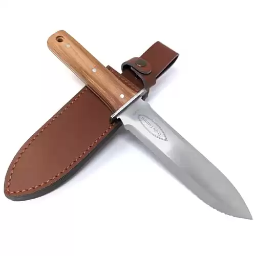 Hori Hori Garden Knife with Extra Sharp Blade, Thickest Leather Sheath in Gift Box