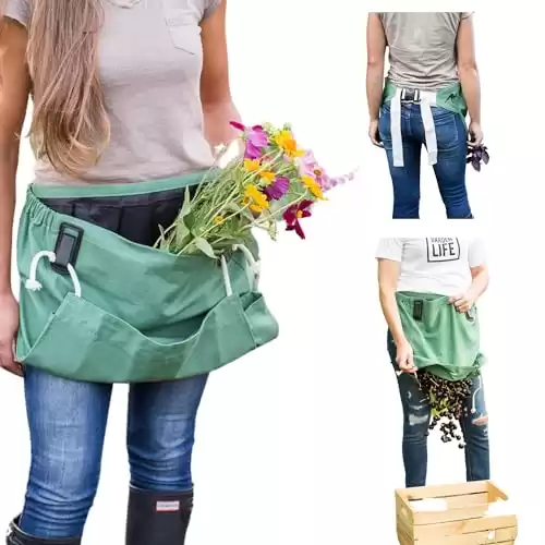 Roo Gardening Apron with Pockets & Harvesting, Picking Pouch Adjustable, Water-resistant, Washable Canvas Cotton