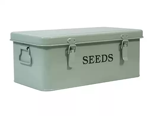 Seed Saving Box, Metal Seed Bin, Seed Storage Organizer Box, Seed Packet Container with Lid, Seed Envelope Storage Box, 4 Compartments Garden Seed Bin with Safety Locks-Green