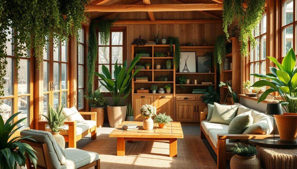 Green and Wood Accents for a Natural Cozy Look