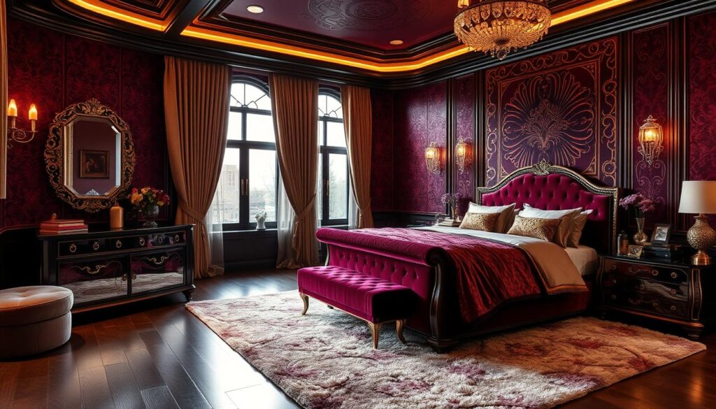 Plum and burgundy bedroom