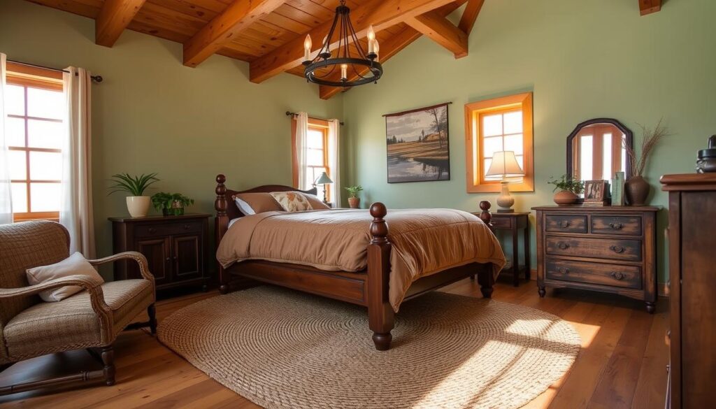 Rustic Green Guest Bedrooms: Natural Tones with Wood Accents