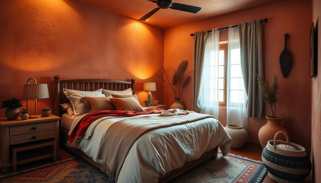 burnt orange and terracotta bedroom