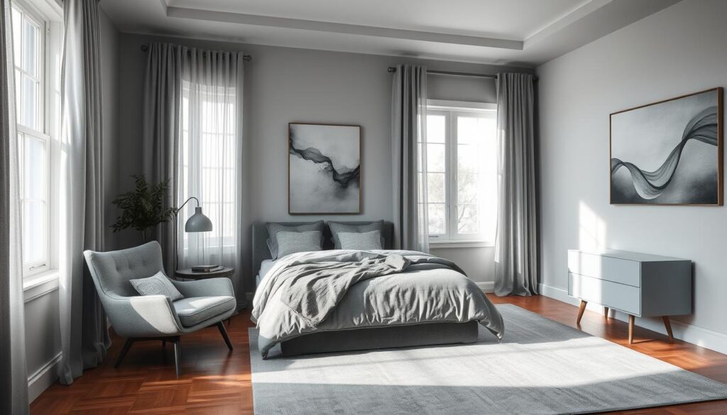 gray bedroom styling