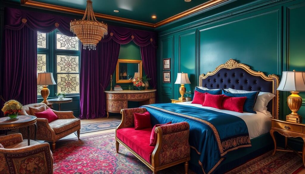 jewel-toned guest room