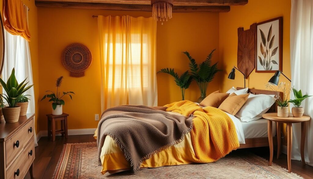 mustard yellow bedroom palette