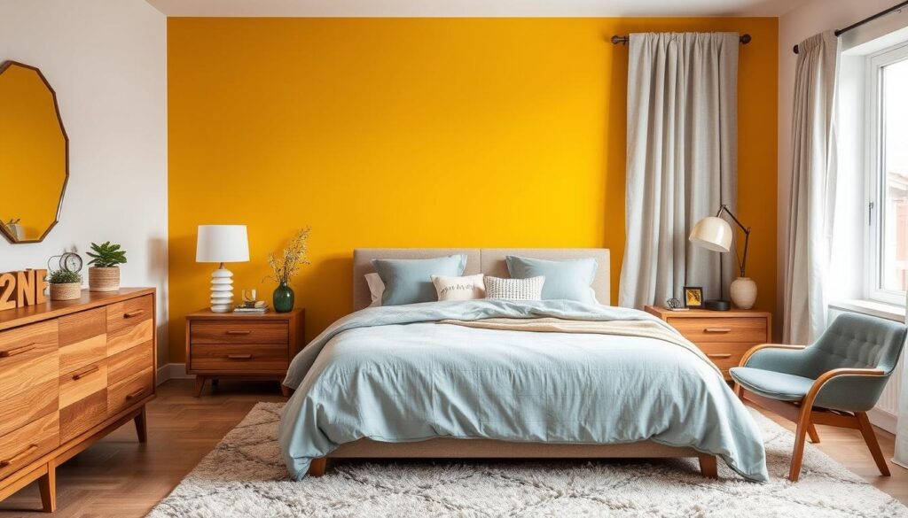 yellow and gray bedroom