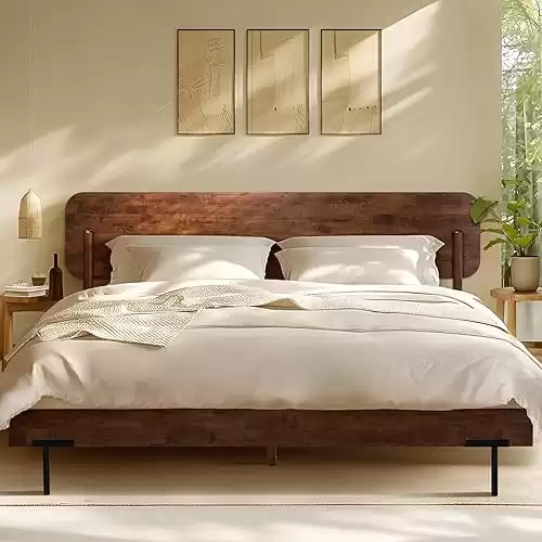 Acacia Frida King Size Bed Frame and Headboard, King Size Platform Bed Frame Scandinavian Wood Bed Compatible with All Mattress Types, Wood Slats Support, King Bed Frame Wood Bed Frame, Walnut