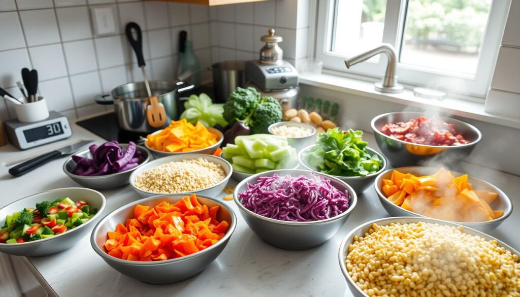 Batch cooking vegetables and grains