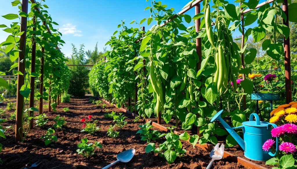 growing peas in a garden