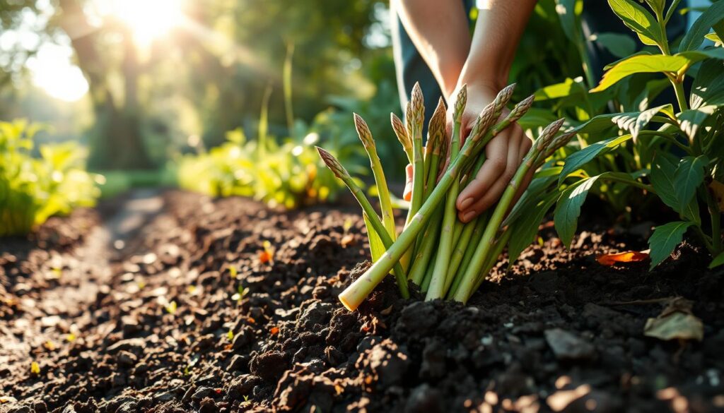 harvesting asparagus