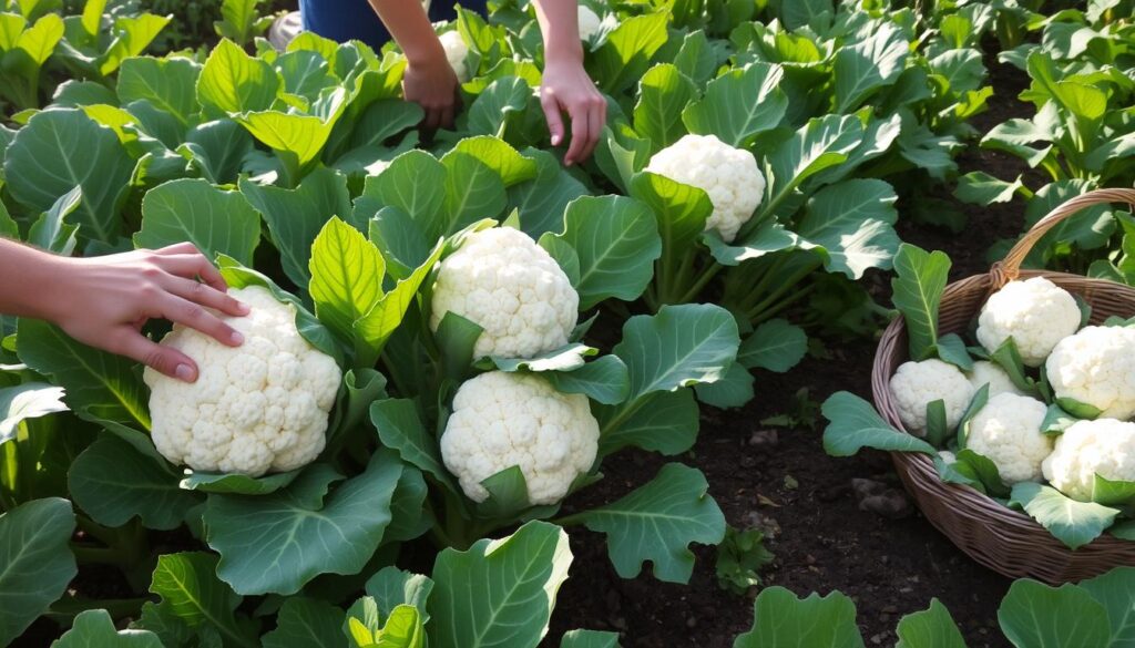 harvesting cauliflower