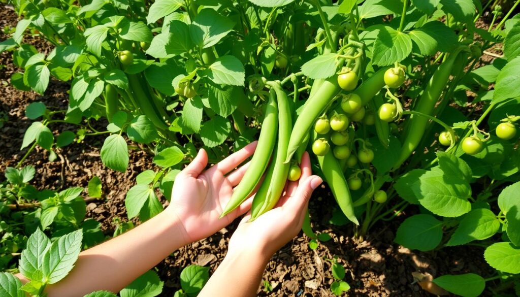 harvesting peas