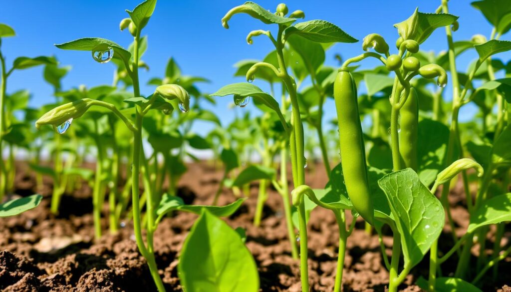 pea plants watering