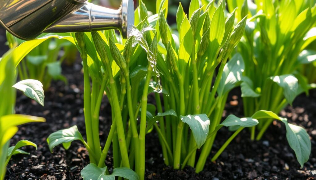 watering asparagus plants