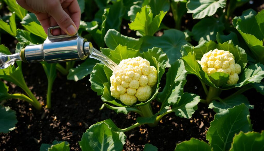 watering cauliflower plants