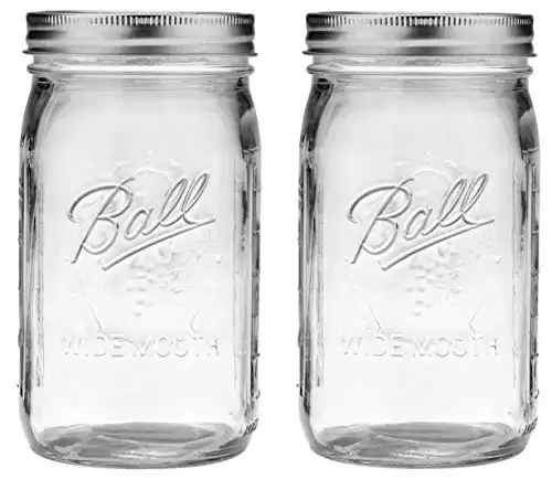 Ball Wide Mouth Glass Mason Jars with Lids and Bands, Used for Canning, Pickling, Juice, Jam, Jelly, Quart Size 32 Ounce (Pack of 2)