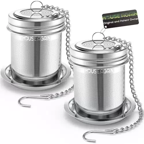 House Again 2 Pack Tea Infuser, Extra Fine Mesh Tea Infusers for Loose Tea, 18/8 Stainless Steel Tea Strainer with Extended Chain Hook, Tea Steeper for Brew Tea, Spices & Seasonings