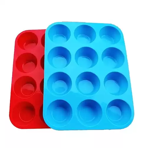 JEWOSTER Non-Sticky Silicone Muffin Pan Muffin Molder for Muffins and Cupcakes Cupcake silicone molder Baking Accessory 12 X Muffin Molders (12-Red+Blue)