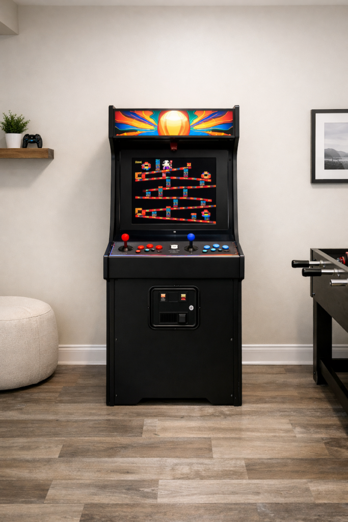 Arcade game in a short-term rental game room that guests of all ages can use easily