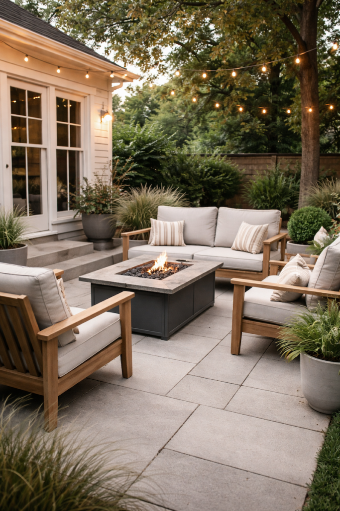 Durable outdoor seating arranged on a short-term rental patio or deck
